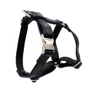 Dog harness - Black snake print - Silver colored accents